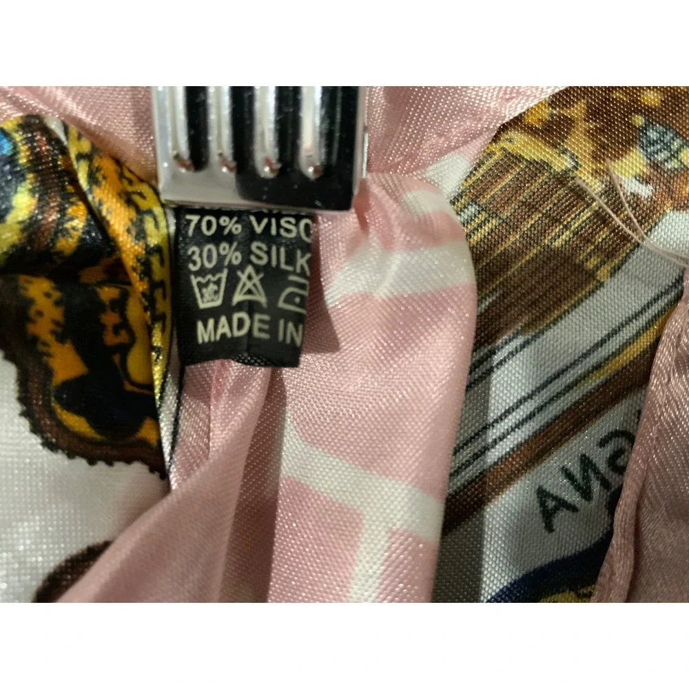 Vintage Rome Italy Souvenir Silk Blend Square Scarf Pink Gold Il Colosseo 20x20